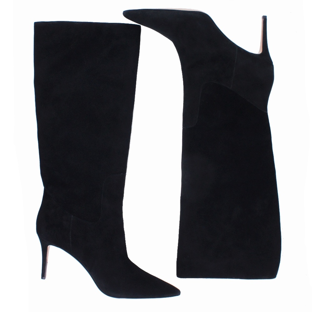 New JCREW Black High-heel Tall Boots Suede - Picture 2 of 4